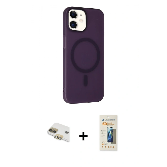MARSİLYAN™- iPhone 11 Kılıf Çekirdek Modern Prime - Siyah 6D Mat Seramik Hayalet Nano Ekran Koruyucu + Pers Alüminyum Kamera Lens - GD