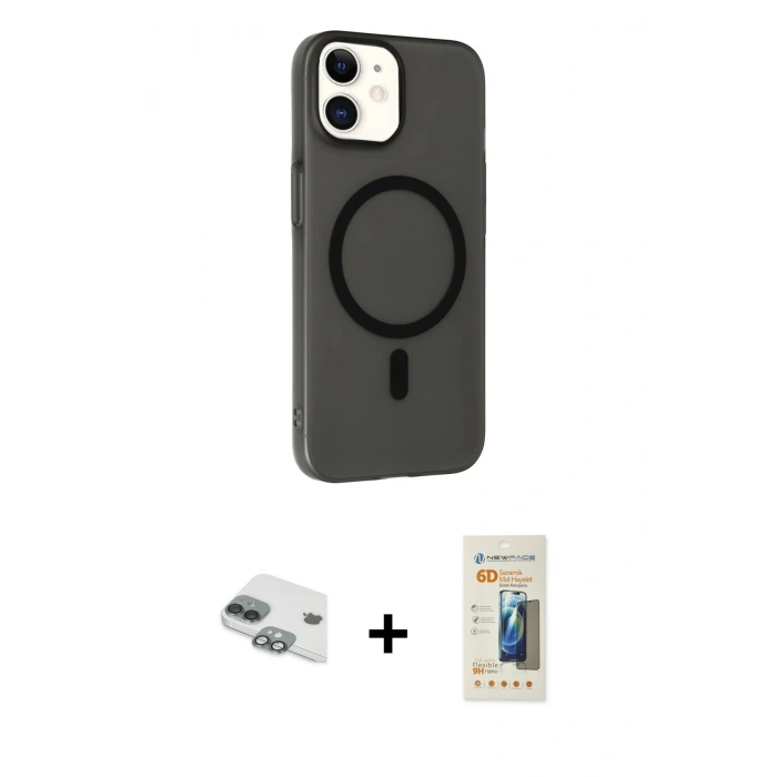 MARSİLYAN™- iPhone 11 Kılıf Çekirdek Modern Prime - Siyah 6D Mat Seramik Hayalet Nano Ekran Koruyucu + Pers Alüminyum Kamera Lens - YL