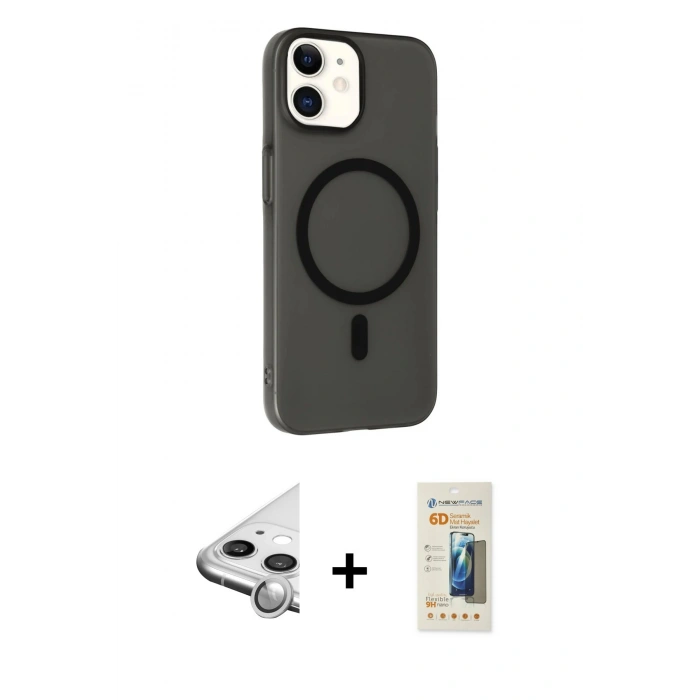MARSİLYAN™- iPhone 11 Kılıf Çekirdek Modern Prime - Siyah 6D Mat Seramik Hayalet Nano Ekran Koruyucu + Raze Metal Kamera Lens - GS