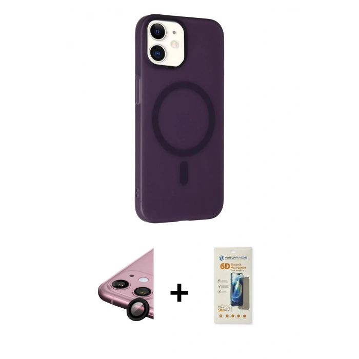 MARSİLYAN™- iPhone 11 Kılıf Çekirdek Modern Prime - Siyah 6D Mat Seramik Hayalet Nano Ekran Koruyucu + Raze Metal Kamera Lens - SH