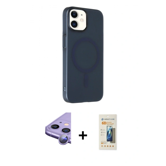 MARSİLYAN™- iPhone 11 Kılıf Çekirdek Modern Prime - Siyah 6D Mat Seramik Hayalet Nano Ekran Koruyucu + Raze Metal Kamera Lens - MR