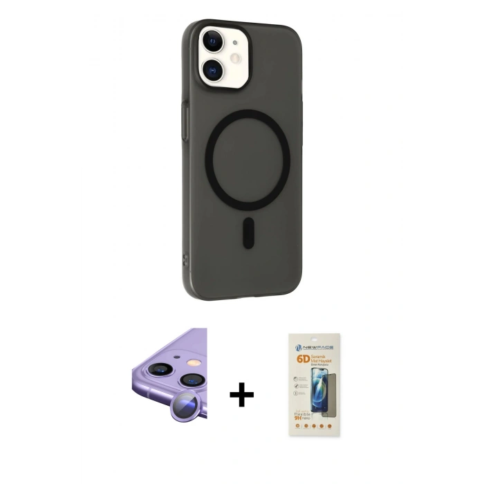 MARSİLYAN™- iPhone 11 Kılıf Çekirdek Modern Prime - Siyah 6D Mat Seramik Hayalet Nano Ekran Koruyucu + Raze Metal Kamera Lens - MR