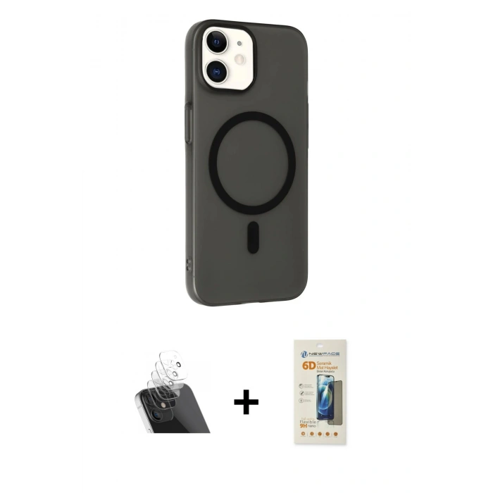 MARSİLYAN™- iPhone 11 Kılıf Çekirdek Modern Prime - Siyah 6D Mat Seramik Hayalet Nano Ekran Koruyucu + Kamera Lens Koruma Cam - SF