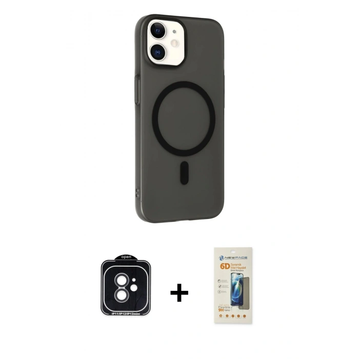 MARSİLYAN™- iPhone 11 Kılıf Çekirdek Modern Prime - Siyah 6D Mat Seramik Hayalet Nano Ekran Koruyucu + PVD Metal Kamera Lens - SH
