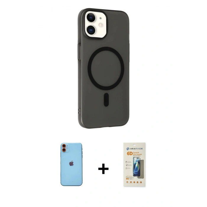 MARSİLYAN™- iPhone 11 Kılıf Çekirdek Modern Prime - Siyah 6D Mat Seramik Hayalet Nano Ekran Koruyucu + Neon Fosforlu Kamera Lens - TU