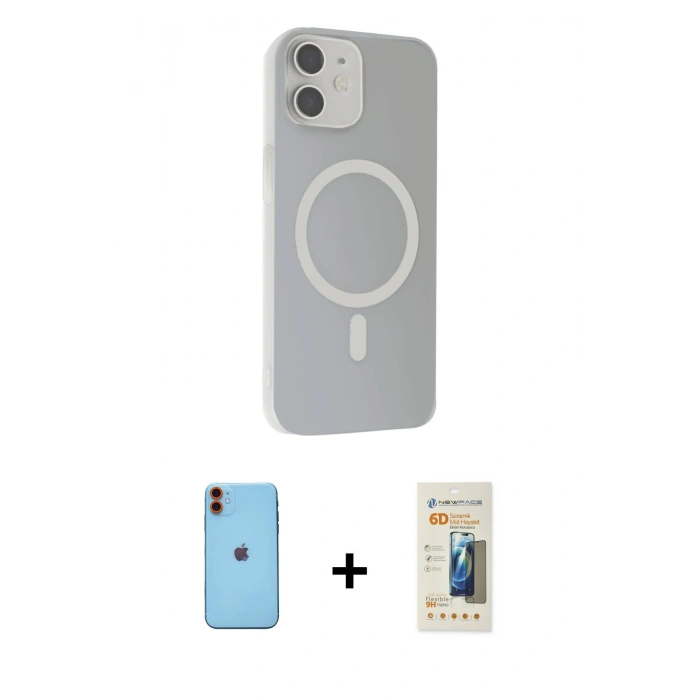 MARSİLYAN™- iPhone 11 Kılıf Çekirdek Modern Prime - Siyah 6D Mat Seramik Hayalet Nano Ekran Koruyucu + Neon Fosforlu Kamera Lens - TU