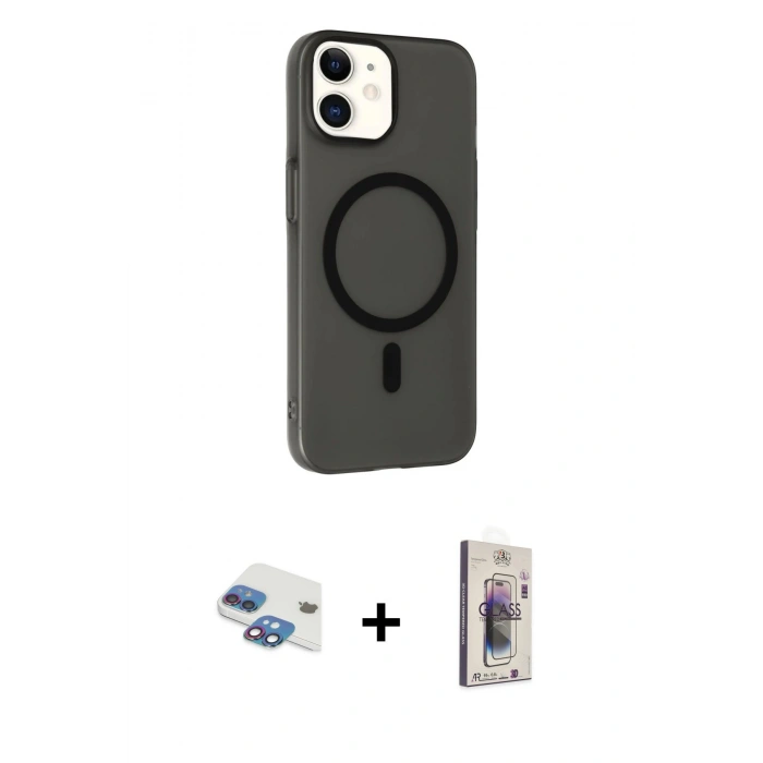 MARSİLYAN™- iPhone 11 Kılıf Çekirdek Modern Prime - Siyah Bilvis 3D Cam Ekran Koruyucu + Pers Alüminyum Kamera Lens - GI