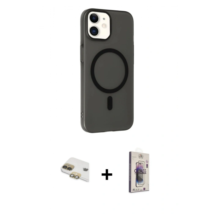 MARSİLYAN™- iPhone 11 Kılıf Çekirdek Modern Prime - Siyah Bilvis 3D Cam Ekran Koruyucu + Gold Pers Alüminyum Kamera Lens