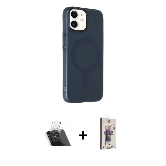 MARSİLYAN™- iPhone 11 Kılıf Çekirdek Modern Prime - Siyah Bilvis 3D Cam Ekran Koruyucu + Kamera Lens Koruma Cam - SF