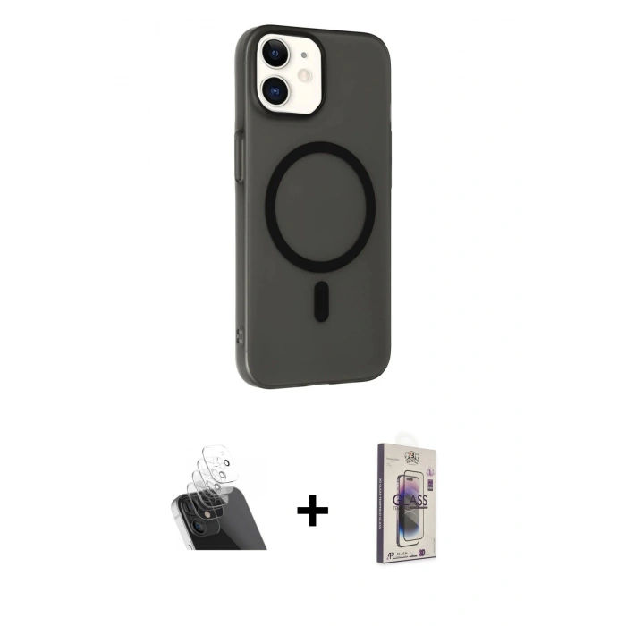MARSİLYAN™- iPhone 11 Kılıf Çekirdek Modern Prime - Siyah Bilvis 3D Cam Ekran Koruyucu + Kamera Lens Koruma Cam - SF