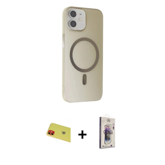 MARSİLYAN™- iPhone 11 Kılıf Çekirdek Modern Prime - Siyah Bilvis 3D Cam Ekran Koruyucu + Rainbow Kamera Lens Koruma Cam - KI