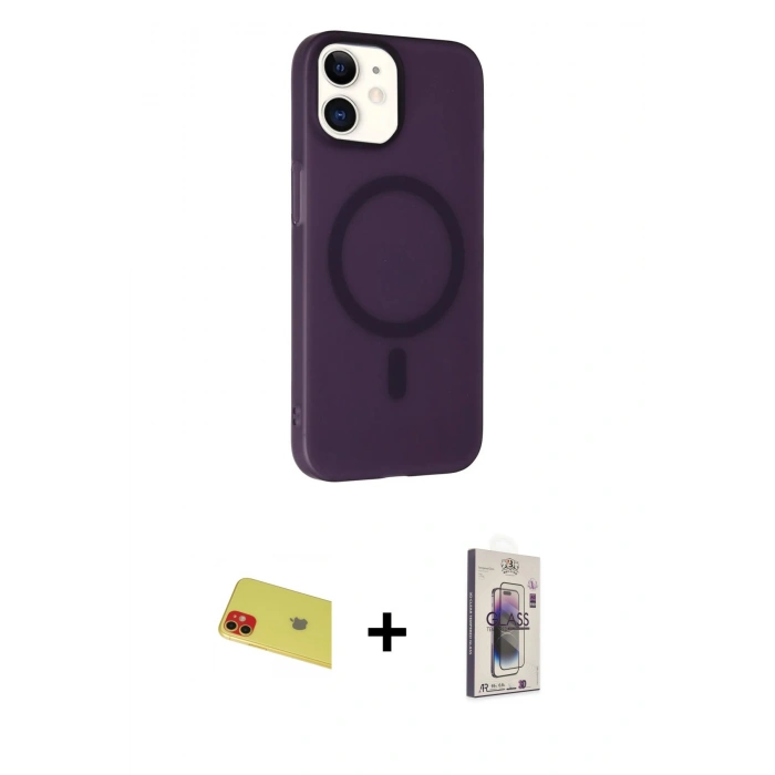 MARSİLYAN™- iPhone 11 Kılıf Çekirdek Modern Prime - Siyah Bilvis 3D Cam Ekran Koruyucu + Rainbow Kamera Lens Koruma Cam - KI