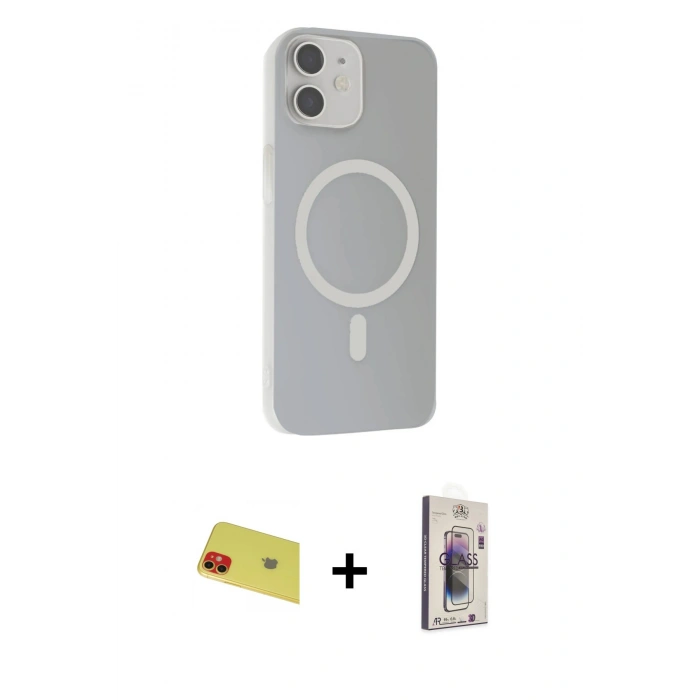 MARSİLYAN™- iPhone 11 Kılıf Çekirdek Modern Prime - Siyah Bilvis 3D Cam Ekran Koruyucu + Rainbow Kamera Lens Koruma Cam - KI