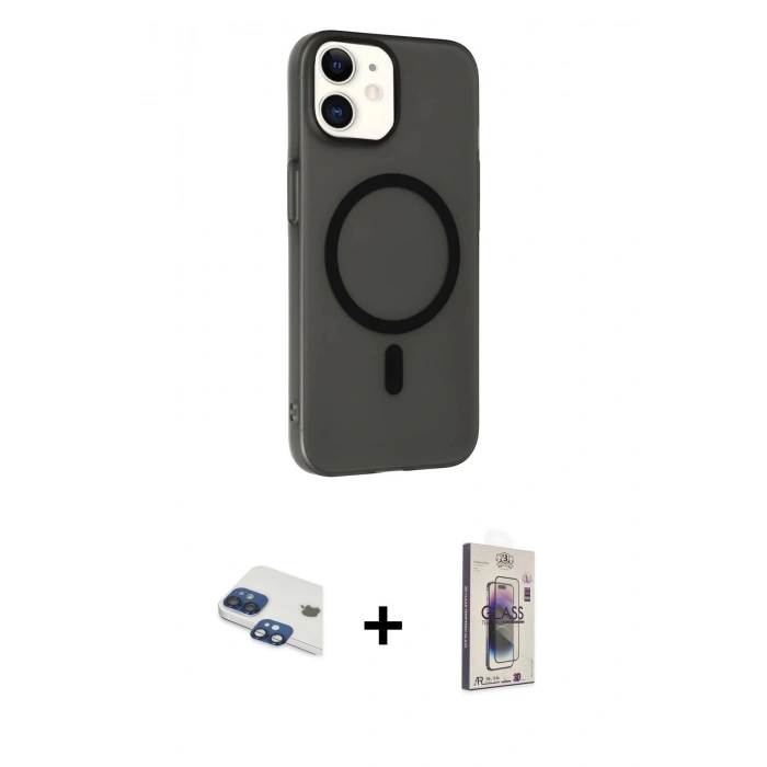 MARSİLYAN™- iPhone 11 Kılıf Çekirdek Modern Prime - Siyah Bilvis 3D Cam Ekran Koruyucu + Pers Alüminyum Kamera Lens - LT