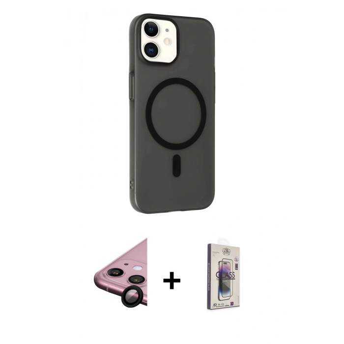 MARSİLYAN™- iPhone 11 Kılıf Çekirdek Modern Prime - Siyah Bilvis 3D Cam Ekran Koruyucu + Raze Metal Kamera Lens - SH