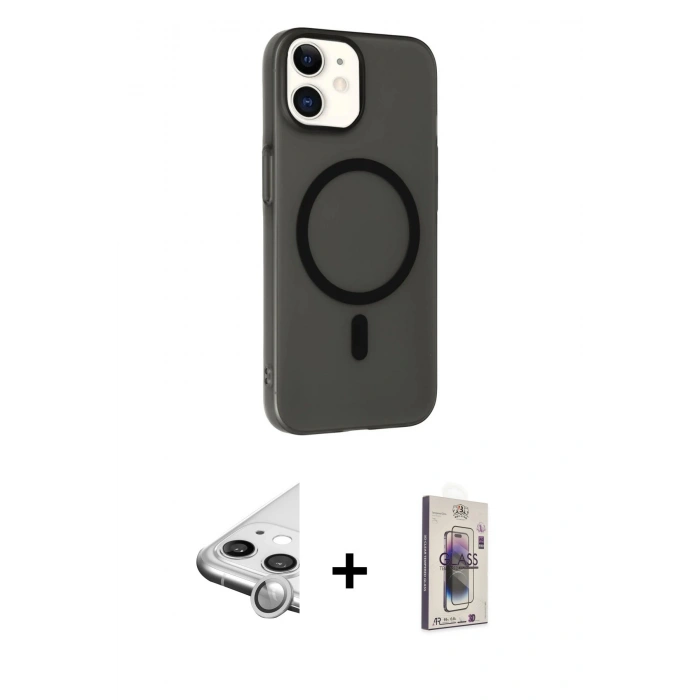 MARSİLYAN™- iPhone 11 Kılıf Çekirdek Modern Prime - Siyah Bilvis 3D Cam Ekran Koruyucu + Raze Metal Kamera Lens - GS