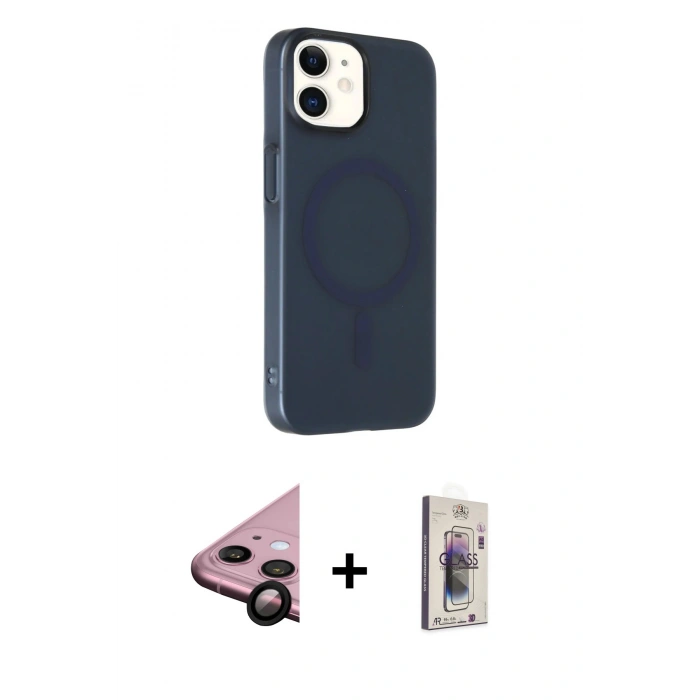 MARSİLYAN™- iPhone 11 Kılıf Çekirdek Modern Prime - Siyah Bilvis 3D Cam Ekran Koruyucu + Raze Metal Kamera Lens - SH