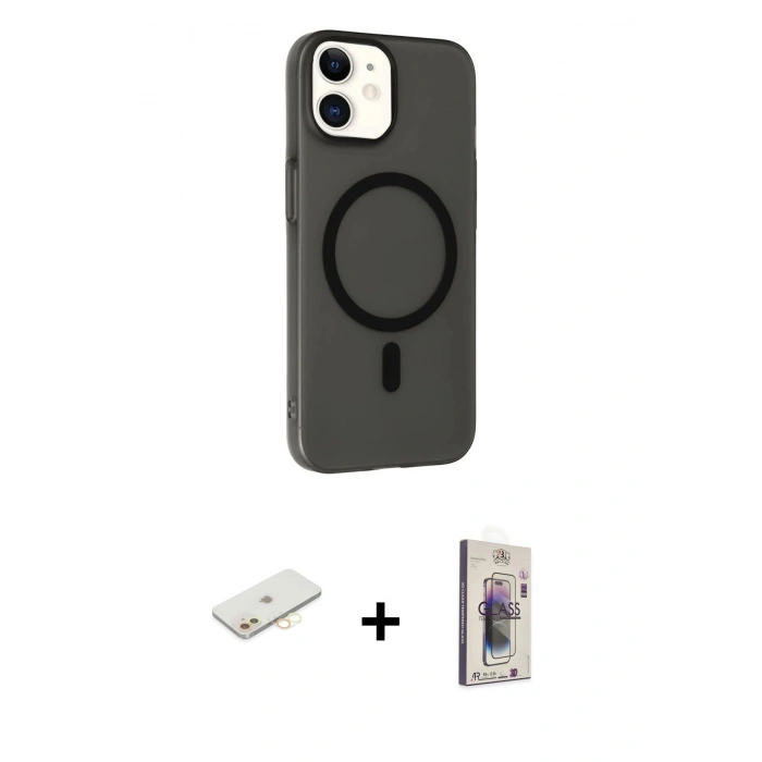 MARSİLYAN™- iPhone 11 Kılıf Çekirdek Modern Prime - Siyah Bilvis 3D Cam Ekran Koruyucu + Renkli Kamera Lens Koruma Cam - SI