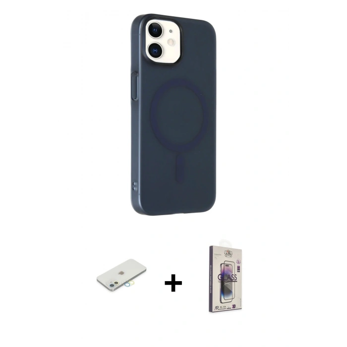 MARSİLYAN™- iPhone 11 Kılıf Çekirdek Modern Prime - Siyah Bilvis 3D Cam Ekran Koruyucu + Renkli Kamera Lens Koruma Cam - SI