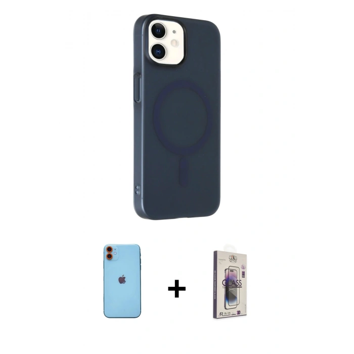 MARSİLYAN™- iPhone 11 Kılıf Çekirdek Modern Prime - Siyah Bilvis 3D Cam Ekran Koruyucu + Neon Fosforlu Kamera Lens - TU