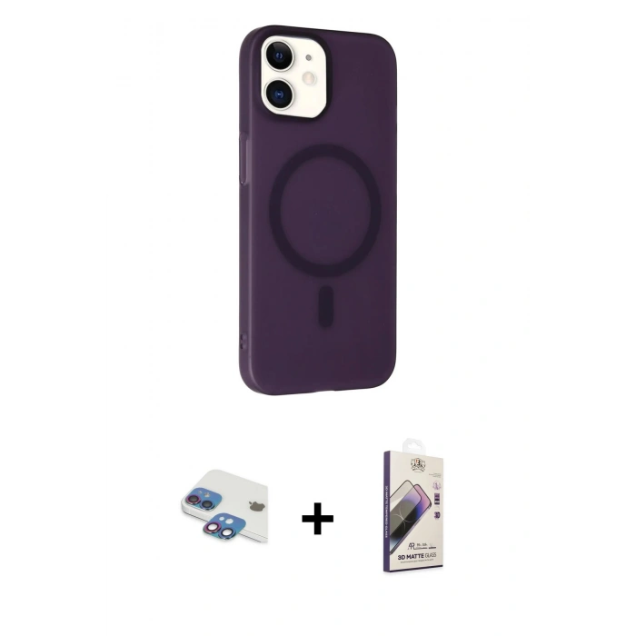 MARSİLYAN™- iPhone 11 Kılıf Çekirdek Modern Prime - Siyah Bilvis 3D Mat Cam Ekran Koruyucu + Pers Alüminyum Kamera Lens - GI