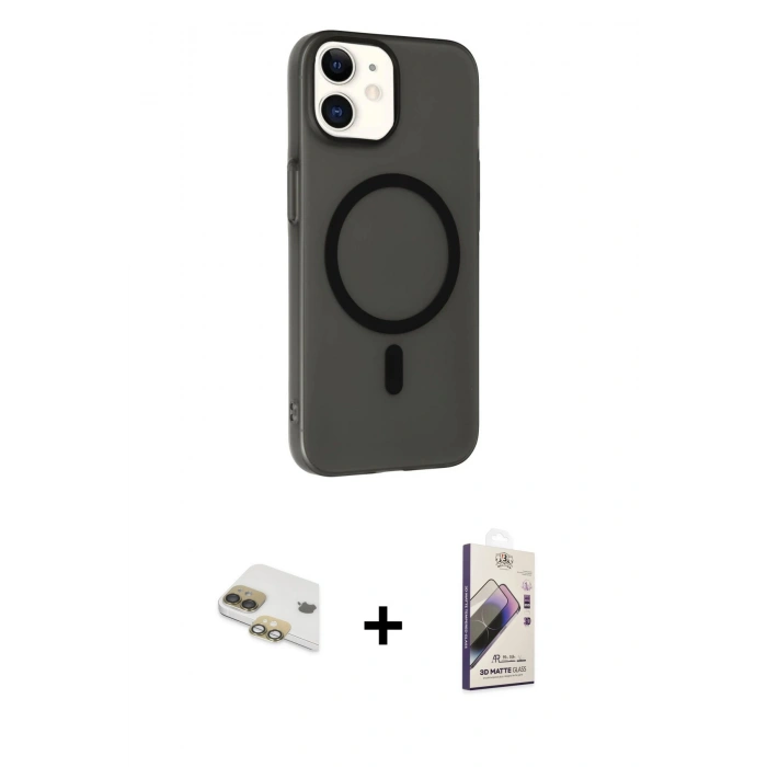 MARSİLYAN™- iPhone 11 Kılıf Çekirdek Modern Prime - Siyah Bilvis 3D Mat Cam Ekran Koruyucu + Pers Alüminyum Kamera Lens - GD