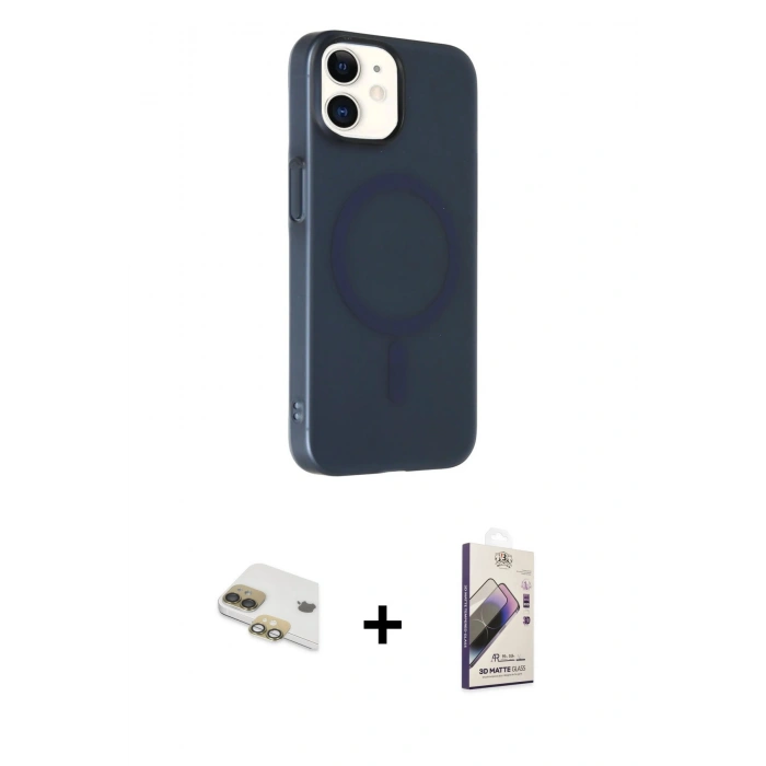MARSİLYAN™- iPhone 11 Kılıf Çekirdek Modern Prime - Siyah Bilvis 3D Mat Cam Ekran Koruyucu + Pers Alüminyum Kamera Lens - GD