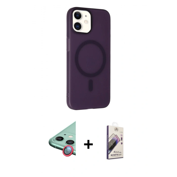 MARSİLYAN™- iPhone 11 Kılıf Çekirdek Modern Prime - Siyah Bilvis 3D Mat Cam Ekran Koruyucu + Raze Metal Kamera Lens - KI