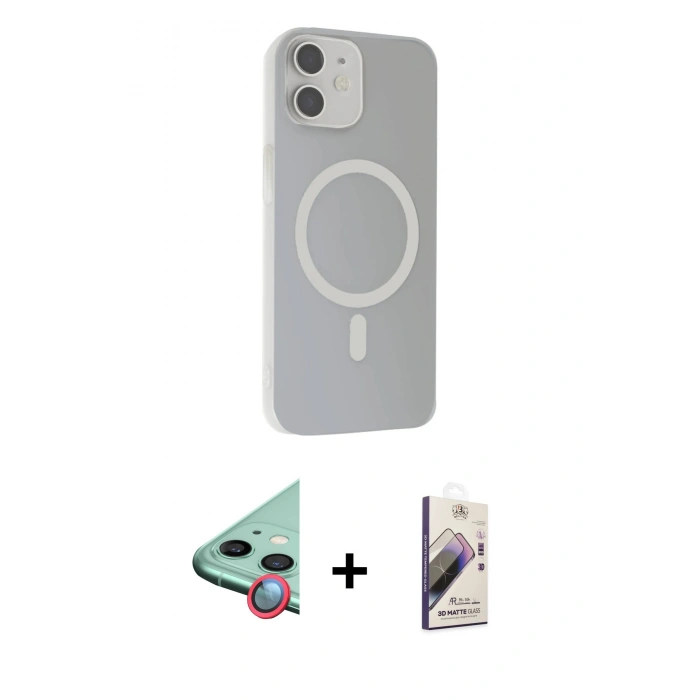 MARSİLYAN™- iPhone 11 Kılıf Çekirdek Modern Prime - Siyah Bilvis 3D Mat Cam Ekran Koruyucu + Raze Metal Kamera Lens - KI