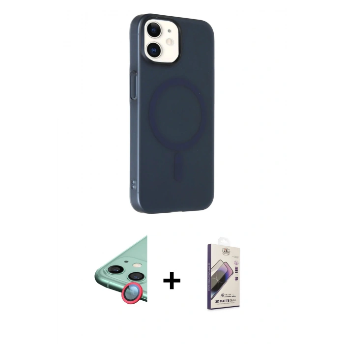 MARSİLYAN™- iPhone 11 Kılıf Çekirdek Modern Prime - Siyah Bilvis 3D Mat Cam Ekran Koruyucu + Raze Metal Kamera Lens - KI