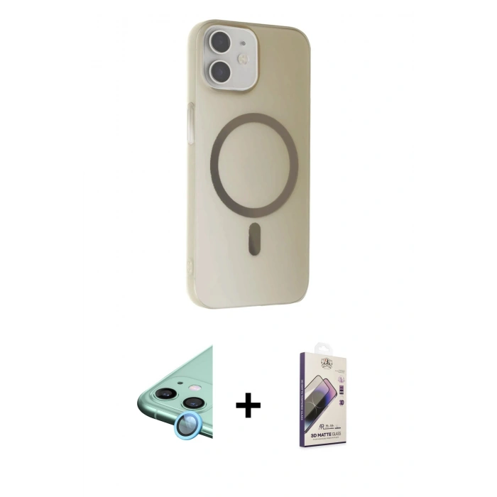 MARSİLYAN™- iPhone 11 Kılıf Çekirdek Modern Prime - Siyah Bilvis 3D Mat Cam Ekran Koruyucu + Raze Metal Kamera Lens - MI