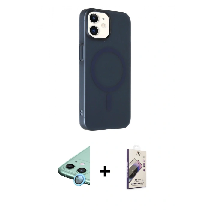 MARSİLYAN™- iPhone 11 Kılıf Çekirdek Modern Prime - Siyah Bilvis 3D Mat Cam Ekran Koruyucu + Raze Metal Kamera Lens - MI
