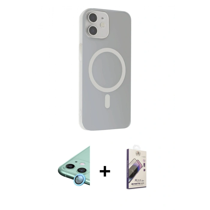 MARSİLYAN™- iPhone 11 Kılıf Çekirdek Modern Prime - Siyah Bilvis 3D Mat Cam Ekran Koruyucu + Raze Metal Kamera Lens - MI