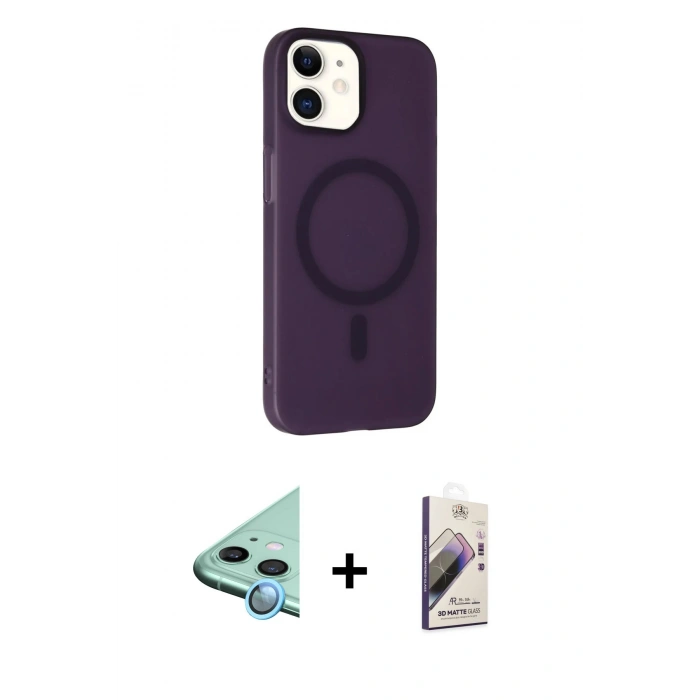 MARSİLYAN™- iPhone 11 Kılıf Çekirdek Modern Prime - Siyah Bilvis 3D Mat Cam Ekran Koruyucu + Raze Metal Kamera Lens - MI