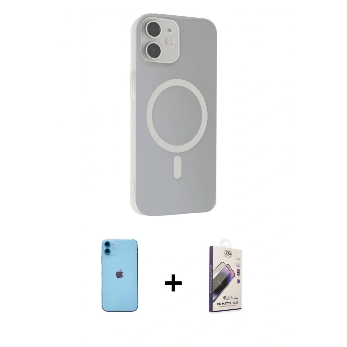 MARSİLYAN™- iPhone 11 Kılıf Çekirdek Modern Prime - Siyah Bilvis 3D Mat Cam Ekran Koruyucu + Neon Fosforlu Kamera Lens - MI