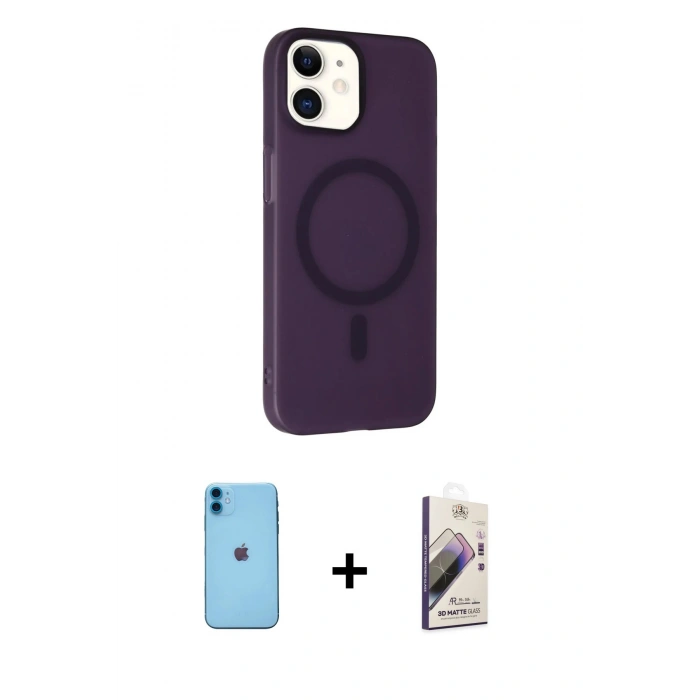 MARSİLYAN™- iPhone 11 Kılıf Çekirdek Modern Prime - Siyah Bilvis 3D Mat Cam Ekran Koruyucu + Neon Fosforlu Kamera Lens - MI