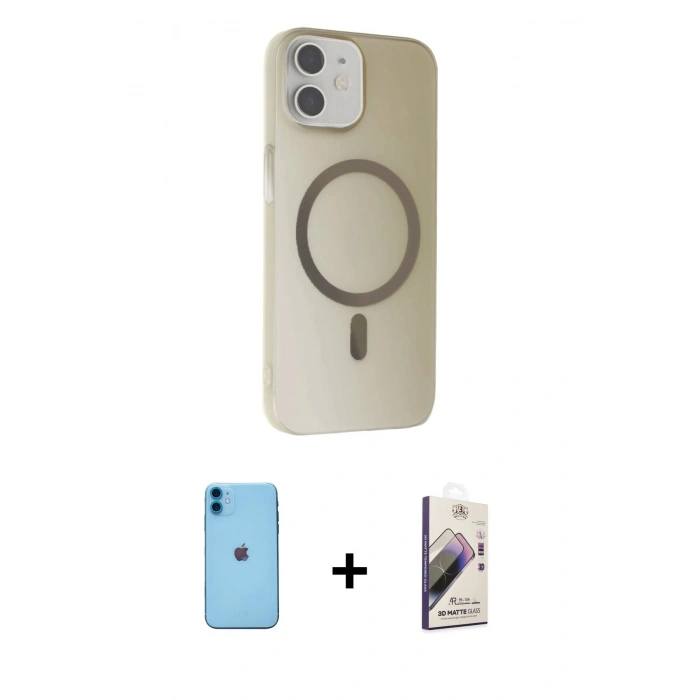 MARSİLYAN™- iPhone 11 Kılıf Çekirdek Modern Prime - Siyah Bilvis 3D Mat Cam Ekran Koruyucu + Neon Fosforlu Kamera Lens - MI