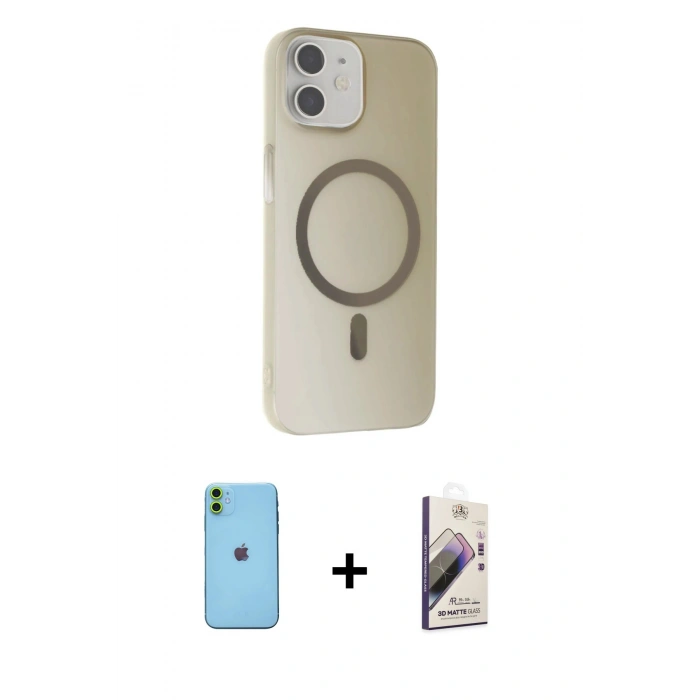 MARSİLYAN™- iPhone 11 Kılıf Çekirdek Modern Prime - Siyah Bilvis 3D Mat Cam Ekran Koruyucu + Neon Fosforlu Kamera Lens - YL
