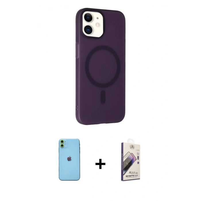 MARSİLYAN™- iPhone 11 Kılıf Çekirdek Modern Prime - Siyah Bilvis 3D Mat Cam Ekran Koruyucu + Neon Fosforlu Kamera Lens - YL
