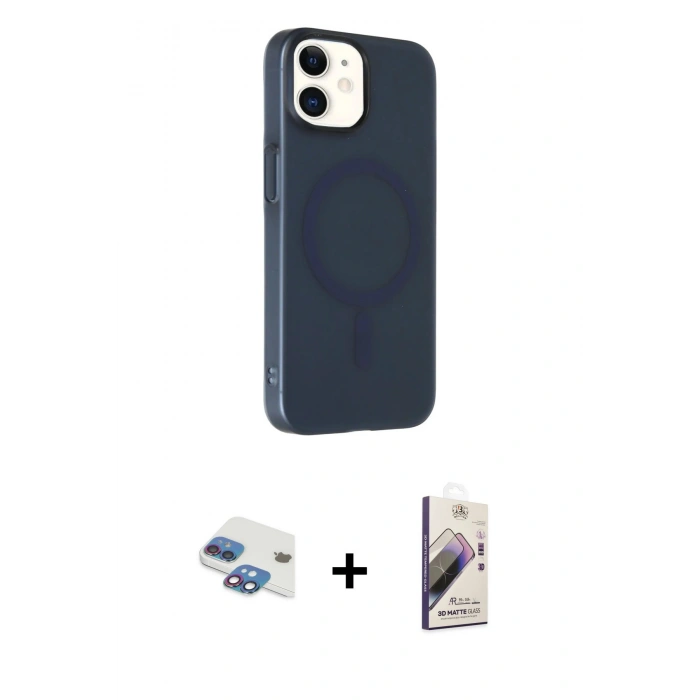 MARSİLYAN™- iPhone 11 Kılıf Çekirdek Modern Prime - Siyah Bilvis 3D Mat Cam Ekran Koruyucu + Pers Alüminyum Kamera Lens - GI