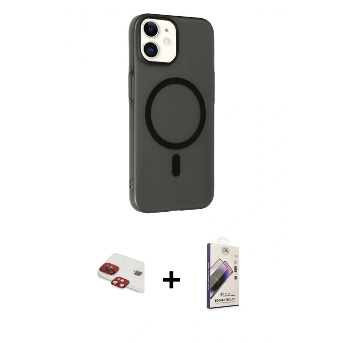 MARSİLYAN™- iPhone 11 Kılıf Çekirdek Modern Prime - Siyah Bilvis 3D Mat Cam Ekran Koruyucu + Pers Alüminyum Kamera Lens - KI