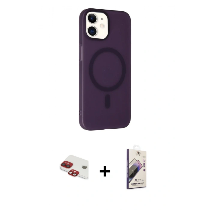 MARSİLYAN™- iPhone 11 Kılıf Çekirdek Modern Prime - Siyah Bilvis 3D Mat Cam Ekran Koruyucu + Pers Alüminyum Kamera Lens - KI
