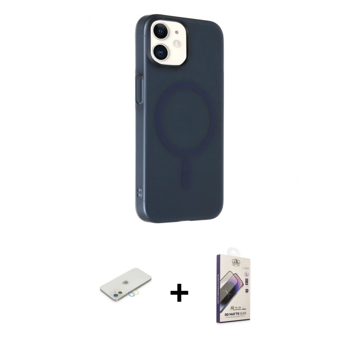 MARSİLYAN™- iPhone 11 Kılıf Çekirdek Modern Prime - Siyah Bilvis 3D Mat Cam Ekran Koruyucu + Renkli Kamera Lens Koruma Cam - SI