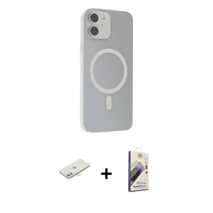 MARSİLYAN™- iPhone 11 Kılıf Çekirdek Modern Prime - Siyah Bilvis 3D Mat Cam Ekran Koruyucu + Renkli Kamera Lens Koruma Cam - SI