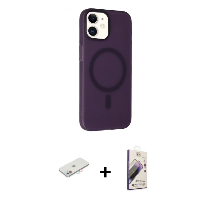 MARSİLYAN™- iPhone 11 Kılıf Çekirdek Modern Prime - Siyah Bilvis 3D Mat Cam Ekran Koruyucu + Renkli Kamera Lens Koruma Cam - PE