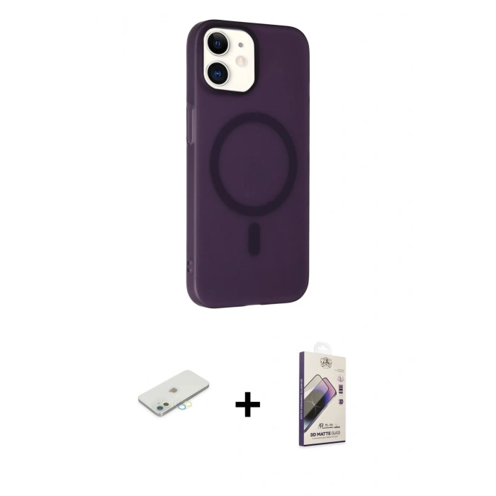MARSİLYAN™- iPhone 11 Kılıf Çekirdek Modern Prime - Siyah Bilvis 3D Mat Cam Ekran Koruyucu + Renkli Kamera Lens Koruma Cam - SI