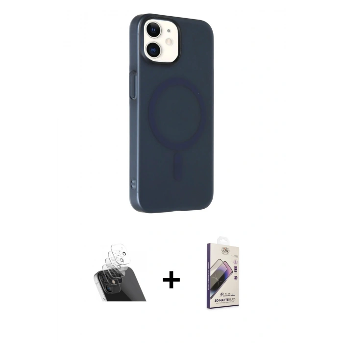 MARSİLYAN™- iPhone 11 Kılıf Çekirdek Modern Prime - Siyah Bilvis 3D Mat Cam Ekran Koruyucu + Şeffaf Kamera Lens Koruma Cam