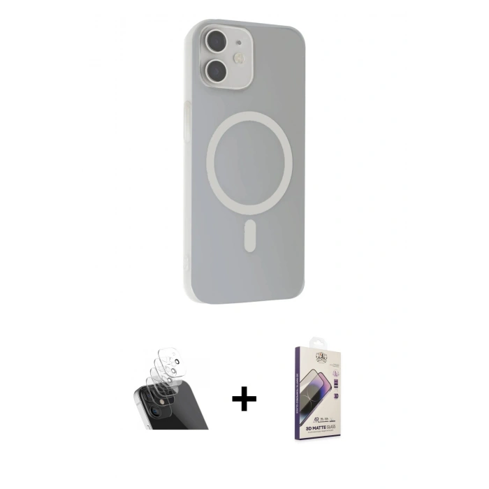 MARSİLYAN™- iPhone 11 Kılıf Çekirdek Modern Prime - Siyah Bilvis 3D Mat Cam Ekran Koruyucu + Şeffaf Kamera Lens Koruma Cam
