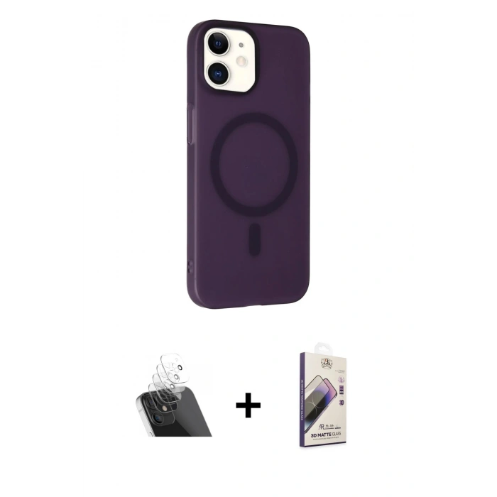 MARSİLYAN™- iPhone 11 Kılıf Çekirdek Modern Prime - Siyah Bilvis 3D Mat Cam Ekran Koruyucu + Şeffaf Kamera Lens Koruma Cam