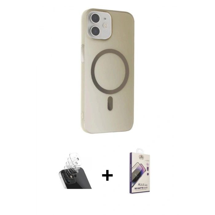 MARSİLYAN™- iPhone 11 Kılıf Çekirdek Modern Prime - Siyah Bilvis 3D Mat Cam Ekran Koruyucu + Şeffaf Kamera Lens Koruma Cam